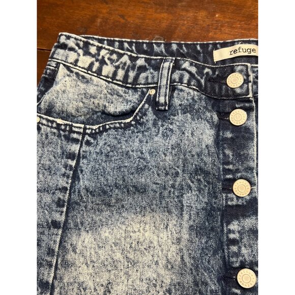 Refuge Acid Wash Denim Button-Front Mini Skirt Silver Tone Hardware Size L - Picture 2 of 4